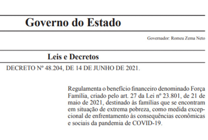 Auxílio estadual de R$600 é regulamentado por Romeu Zema